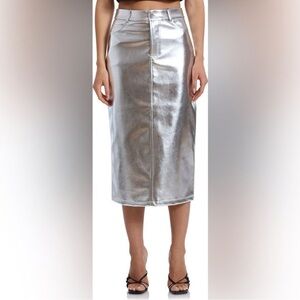 Avec Les Filles Shimmering Silver Pencil Skirt